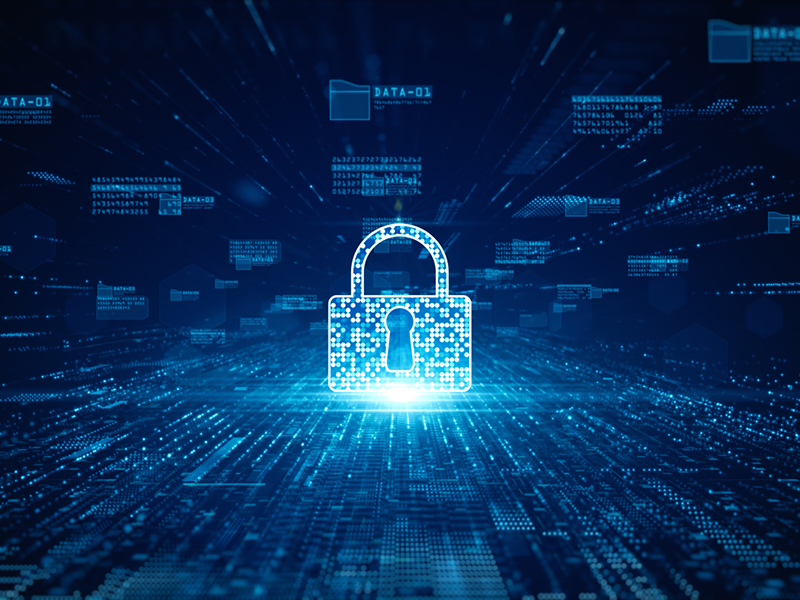 background suggesting internet security with a bold bright padlock